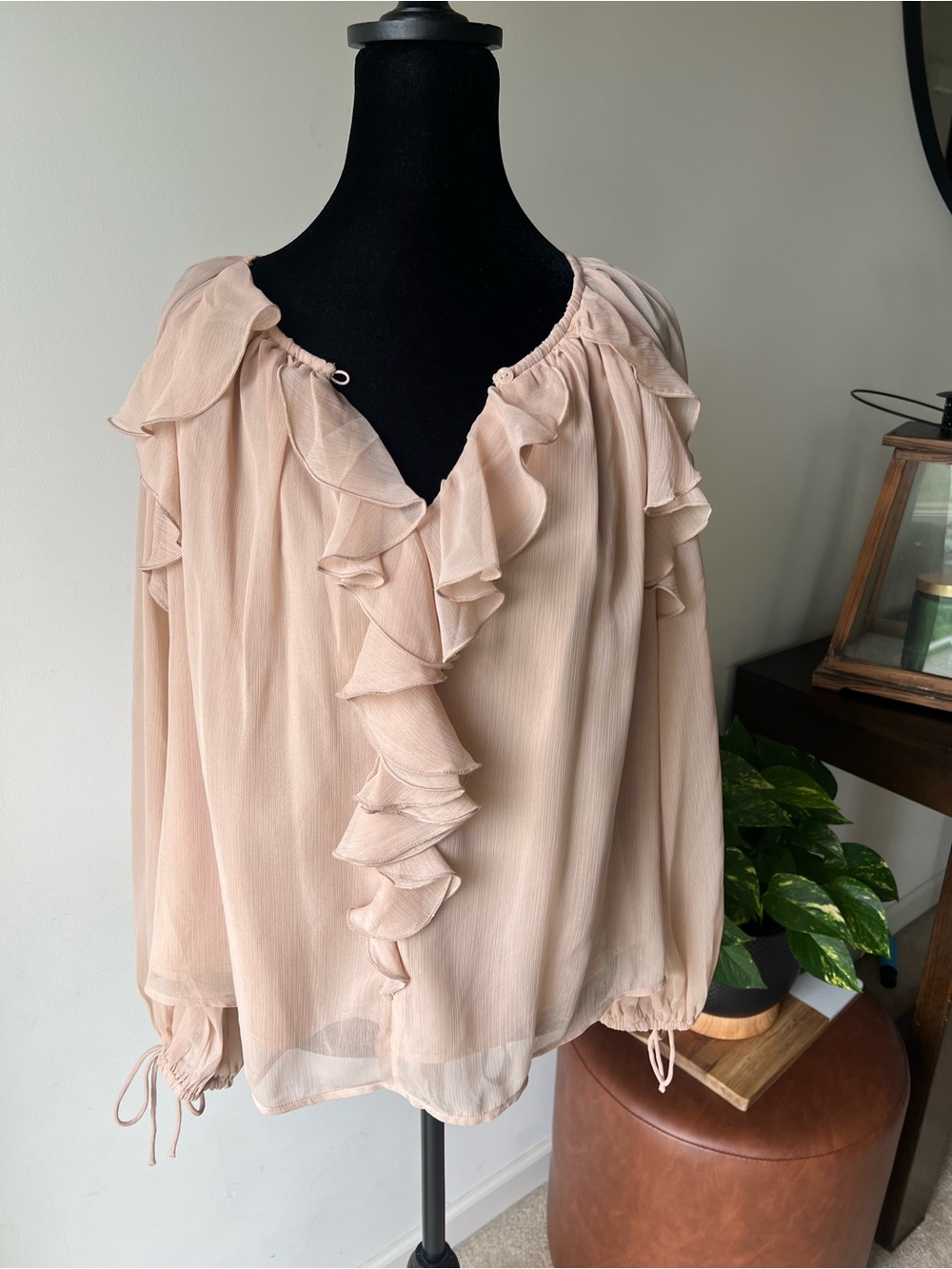 LOFT Blush Ruffle Front Blouse